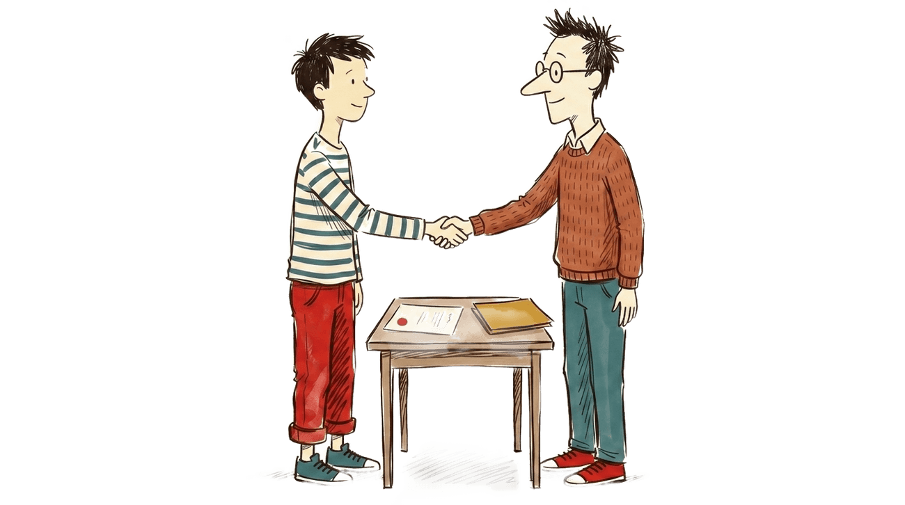 A client and a Wenexus adviser shake hands over a signed, sealed contract