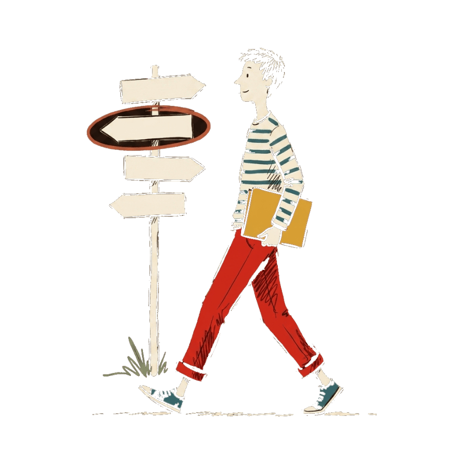 A client at a signpost chooses a direction — GmbH or FlexCo