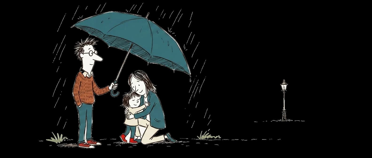 Erwachsener von hinten, der ein Kind umarmt