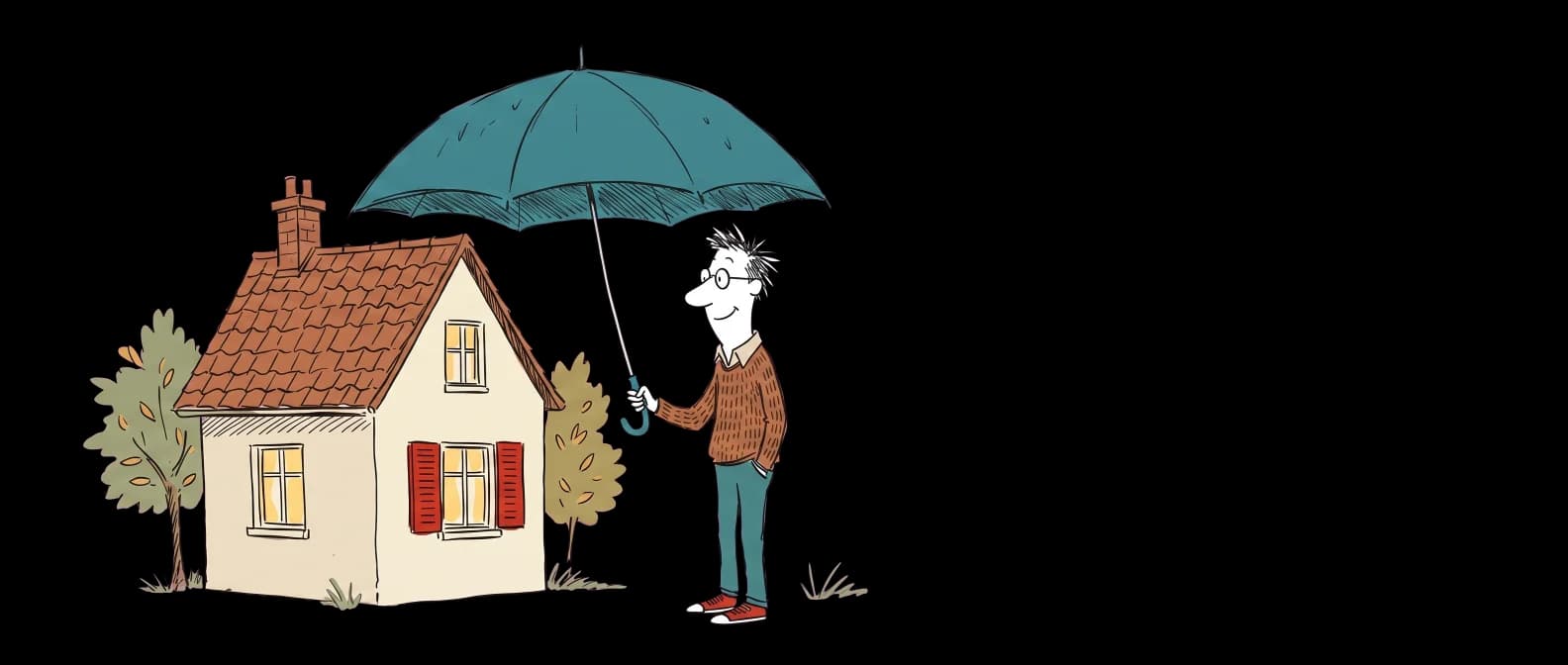 Einfaches Familienhaus im Herbstlicht mit warmen Fenstern