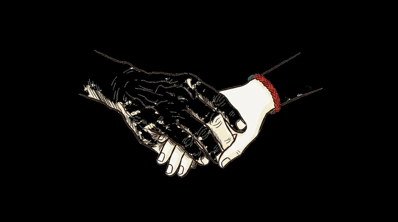 Hand auf Hand, zwei Generationen im weichen Tageslicht