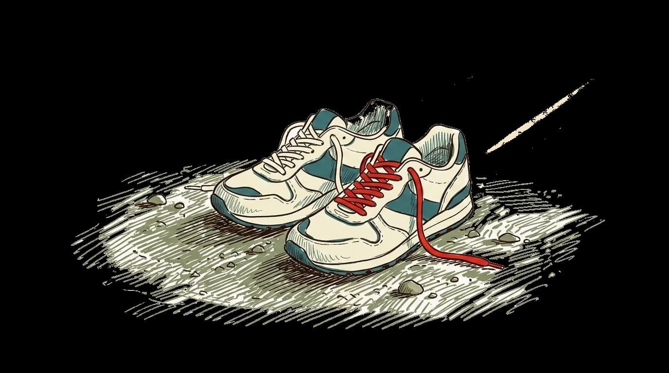 Schuhe auf Asphalt im abendlichen Sonnenstrahl