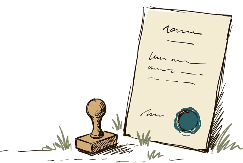 Illustration: offizielles Dokument mit Siegel und Stempel