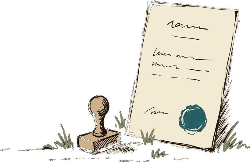 Illustration: offizielles Dokument mit Siegel und Stempel